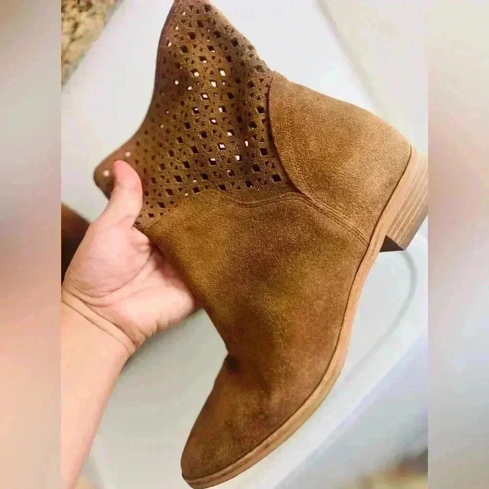 MICHAEL KORS Sunny Ankle Boots Leather Suede Booties Caramel Brown 8
